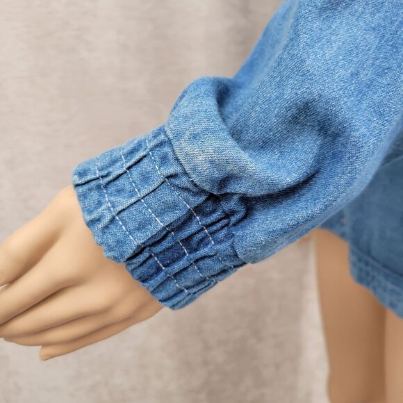 Teddi Vintage Blue Denim Chambray Jean Jacket White Floral Embroidery Western - Picture 5 of 15